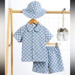 Checker Print Shirt, Shorts and Hat Set